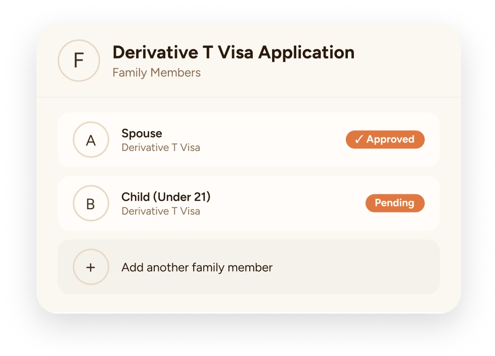 Derivative T visa application for eligible family members
