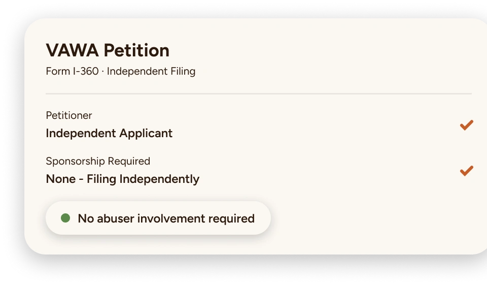 Independence: filing a VAWA self-petition without the abuser's sponsorship