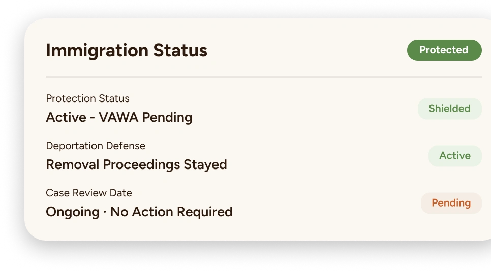 Protection from deportation while your VAWA case is pending